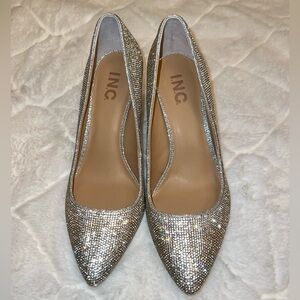 INC Zitah silver crystal rhinestone heels. New in box. Gorgeous. 8M. 3” heel.